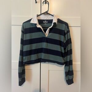 Hollister Navy and Green Long Sleeve Crop Top